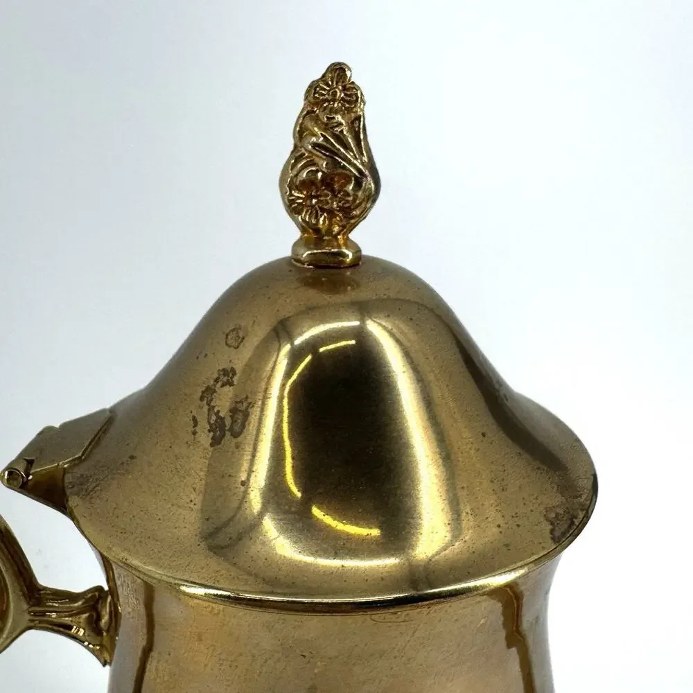 Shiny Brass/Gold Regency Lidded Coffee Pot Vintage Tablescape 9in Tall